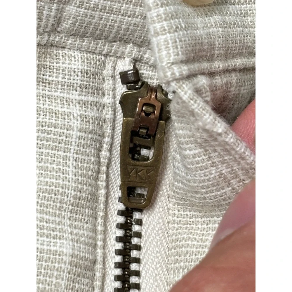 NWT J.Crew Mens Straight Linen Cotton Glen Plaid Pants Grey White 34x32 BH747